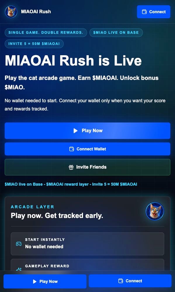 Live MIAOAI Rush game page screenshot